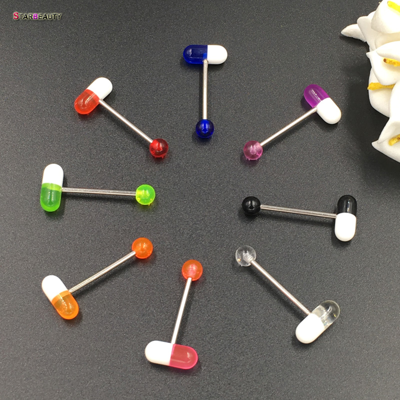 I Feel Good 1pc/lot Blue Capsule Tragus Piercing lengua Acrylic Pill Tongue Rings Women Men Jewelry Kylie Lip Piercing Tongue