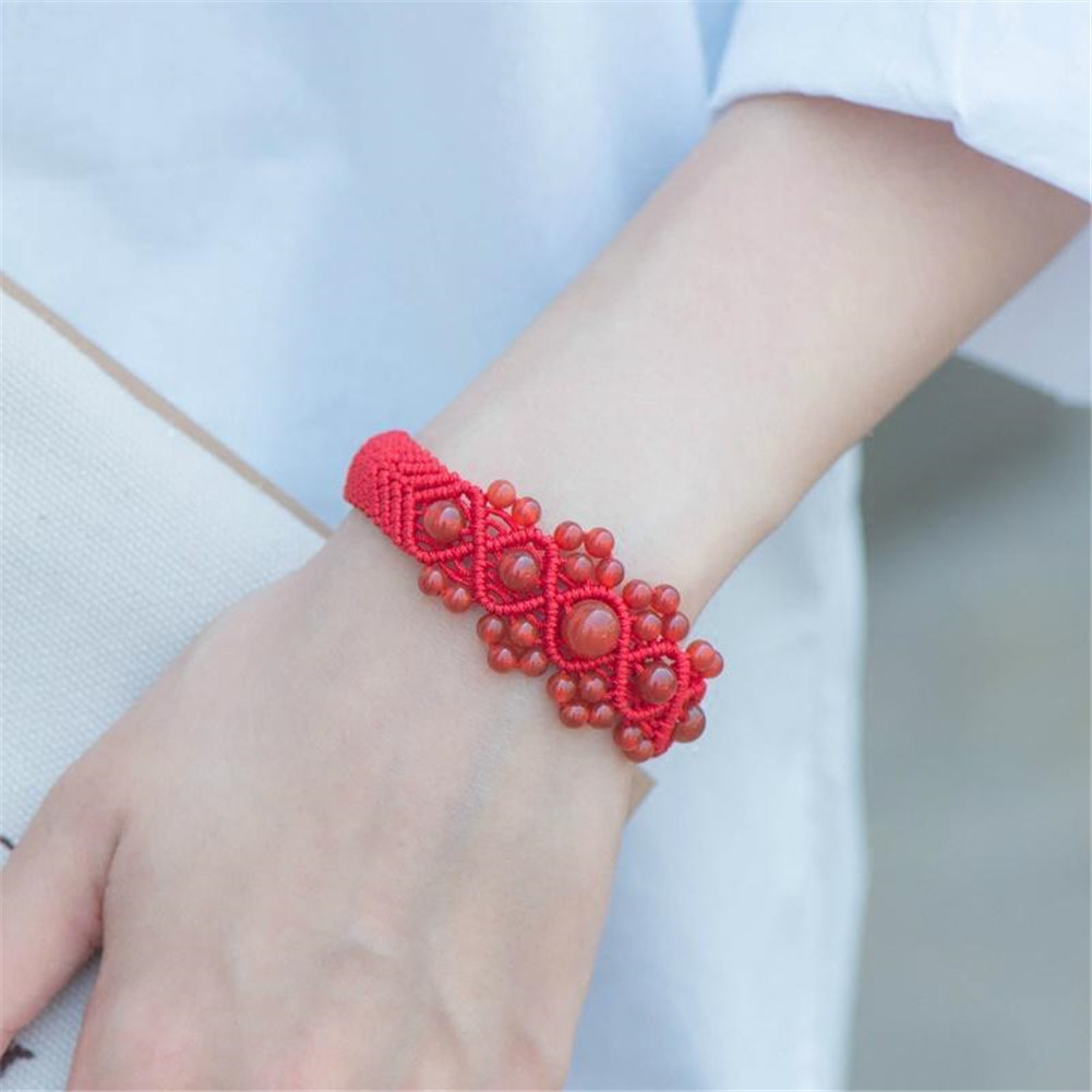 High Quality Matte Red Nature Beads Macrame Bracelet Handmade Braiding Adjustable Bracelet Gems Stone Beads Bracelet Bangle