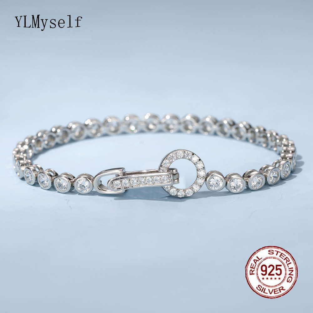 Real 925 Silver 15-19CM Bracelet 3MM Shiny Cubic Zirconia Lovely Jewelry Eternal Wedding Gift Beautiful Fine Jewellery For Women
