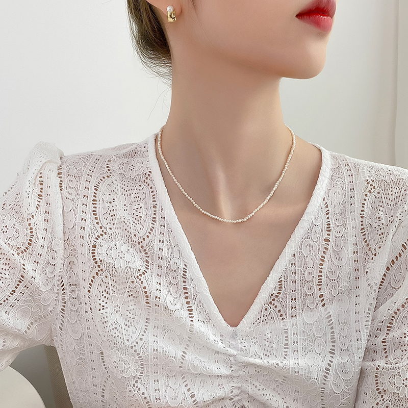 3-5mm White Freshwater Pearl Choker 925 Sterling Silver Necklace Baroque Natural Female Beads Fine Accessories Women Gift NK120
