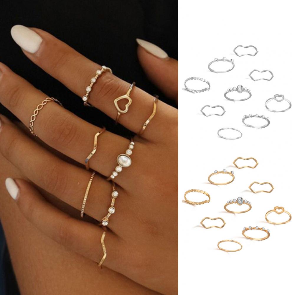 Jewelry 9 Pcs/Set Trendy 9 Pieces Knuckle Ring Set All Match Lady Finger Ring Exquisite for Parties