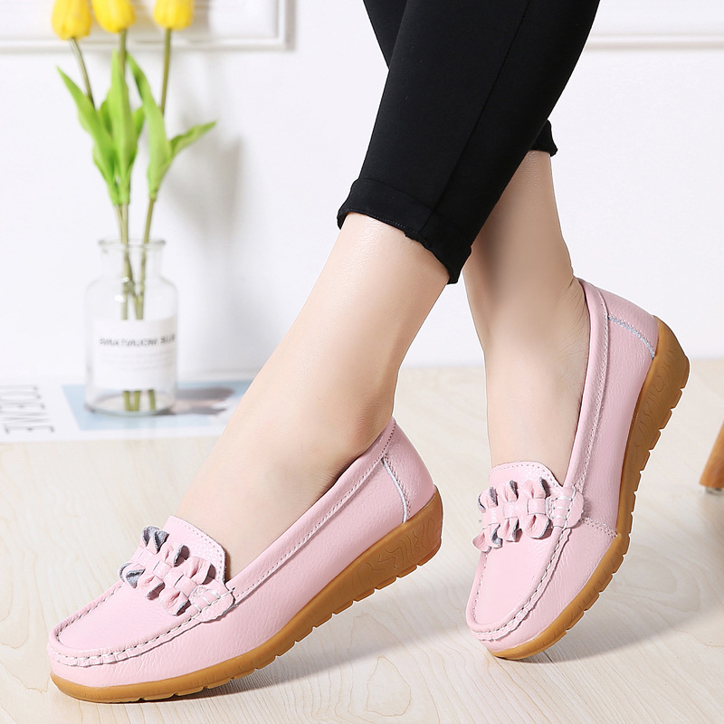 NEW New Genuine Leather Shoes Woman Soft Boat for Women Flats shoes Ladies Loafers Non-Slip Sturdy Sole Big size
