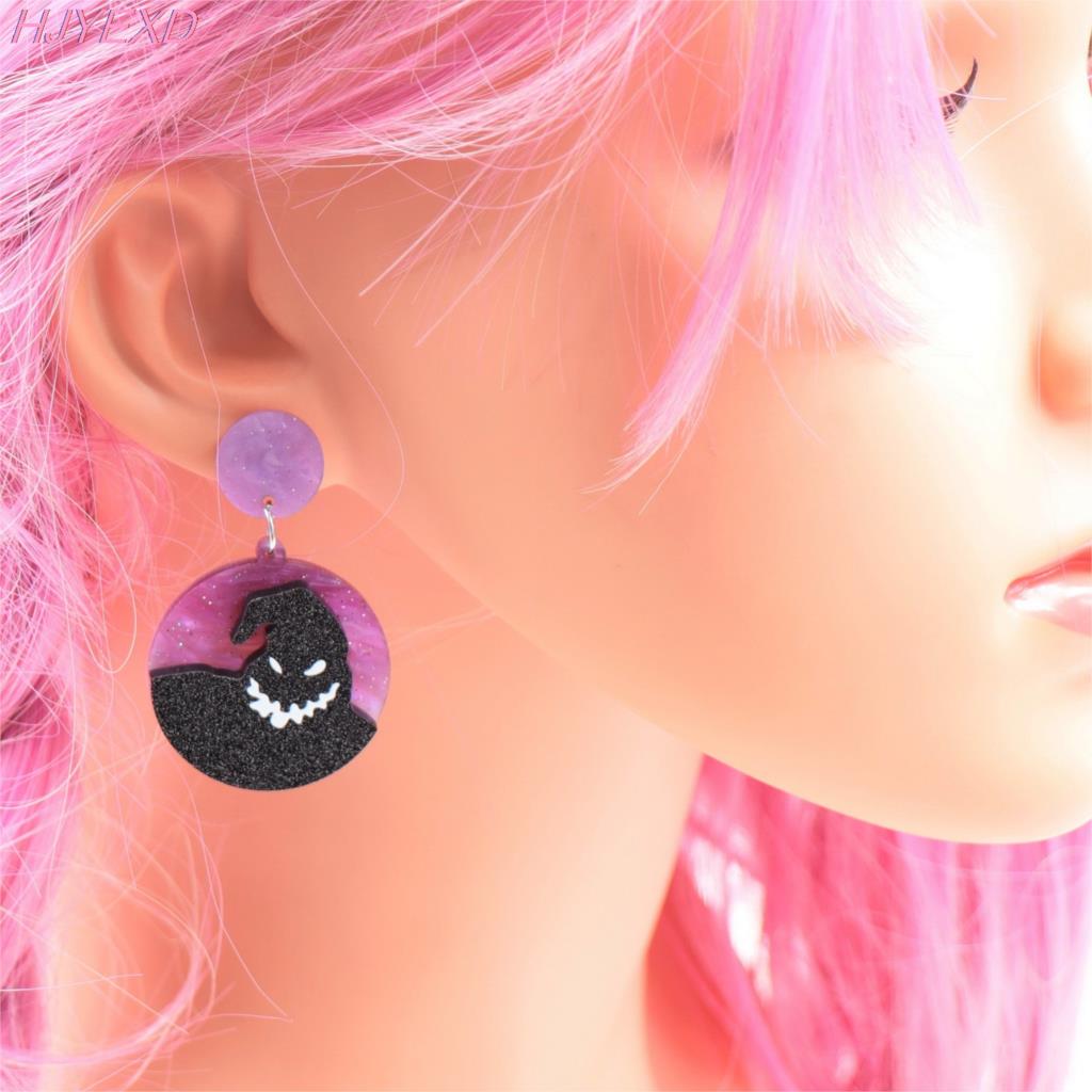 ER1096-35mm Nightmare Before Christmas Earrings Boogie Man Galaxy Purple Glitter Acrylic Dangle