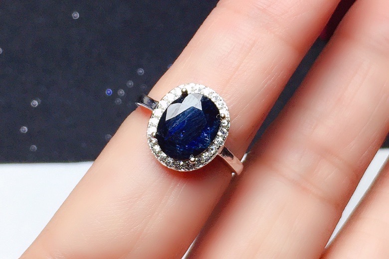Chinese Natural Black Sapphire Ring for Office Woman 2ct to 4ct Real Sapphire Silver Ring Solid 925 Silver Sapphire Jewelry