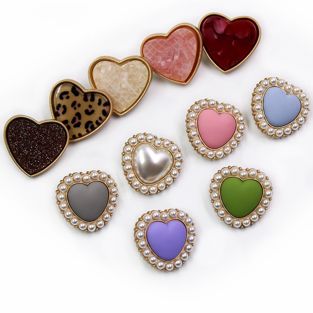 10pcs/Lot Handcraft Sewing for Needlework Metal Shank Buttons Heart Hand-sewn Buttons Shirt Diy Accessories Decoration