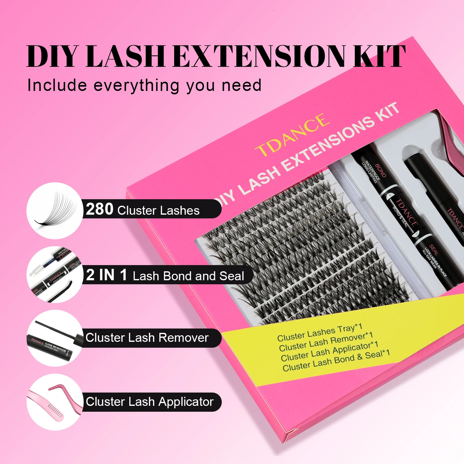 TDANCE DIY Mix Clusters Kit 30D/40D Lash Bond and Seal and r Accessories Self-Grafting EyeLashes Extension At Home . 240624