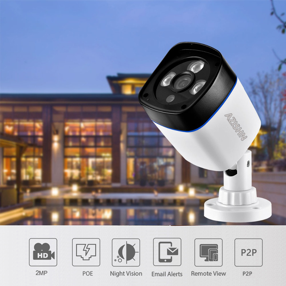 AZISHN Audio H.265 2MP HD 1080P 25fps Security IP Camera outdoor bullet Video Network cctv Camera POE Optional