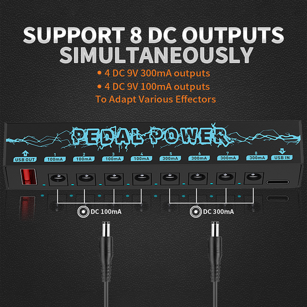 Guitar Pedals Power Supply 5V/2.1A 8 DC Output Portable Durable Pedalboard Power Supply with USB Port Guitars Power Supply