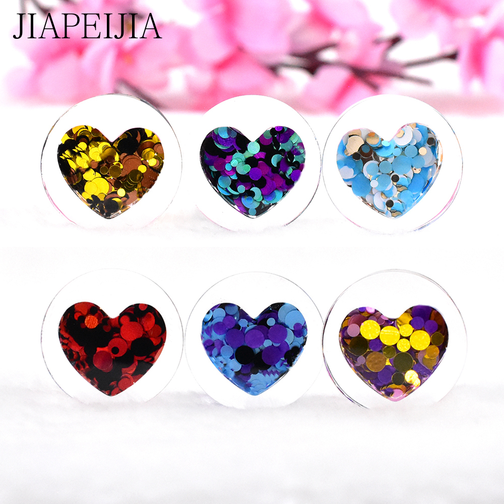 6-30mm Multicolor Circular Sequined Acrylic Ear Gauges Tunnels and Plug Heart-shaped Ear Expander Studs Stretching Body Piercing