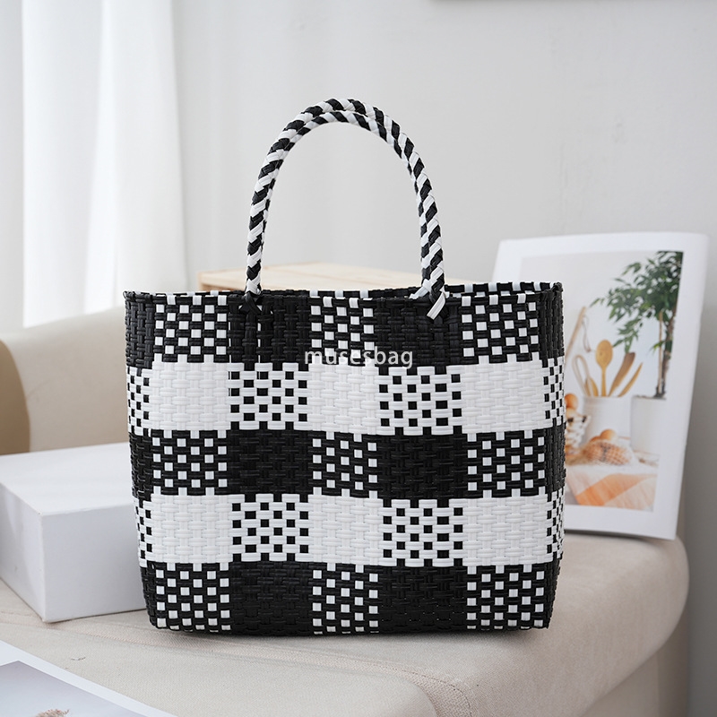 Elegant Women's Fashion Classic Practical Vegetable Basket Bag Large Capacity Handbag for Festival Gifts Multicolor Checkered New Contrast Grass 
