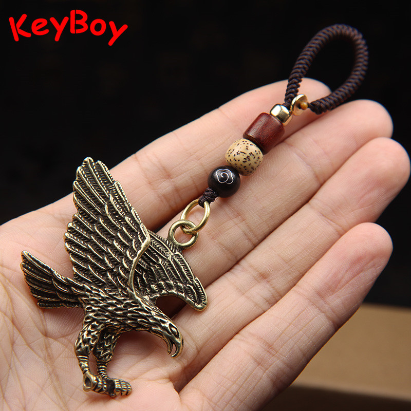 Flying Eagle Lanyard Pendants for Keychain Jewelry Vintage Brass Animal Bird Figurines Car Key Ring Hangings Charm Trinket Gifts