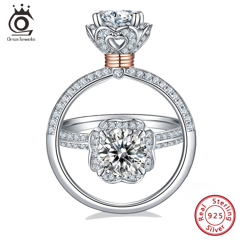 ORSA JEWELS Luxury 925 Sterling Silver Wedding Rings for Women Moissanite Diamond Ring Anniversary Promise Engagement Gift SMR60