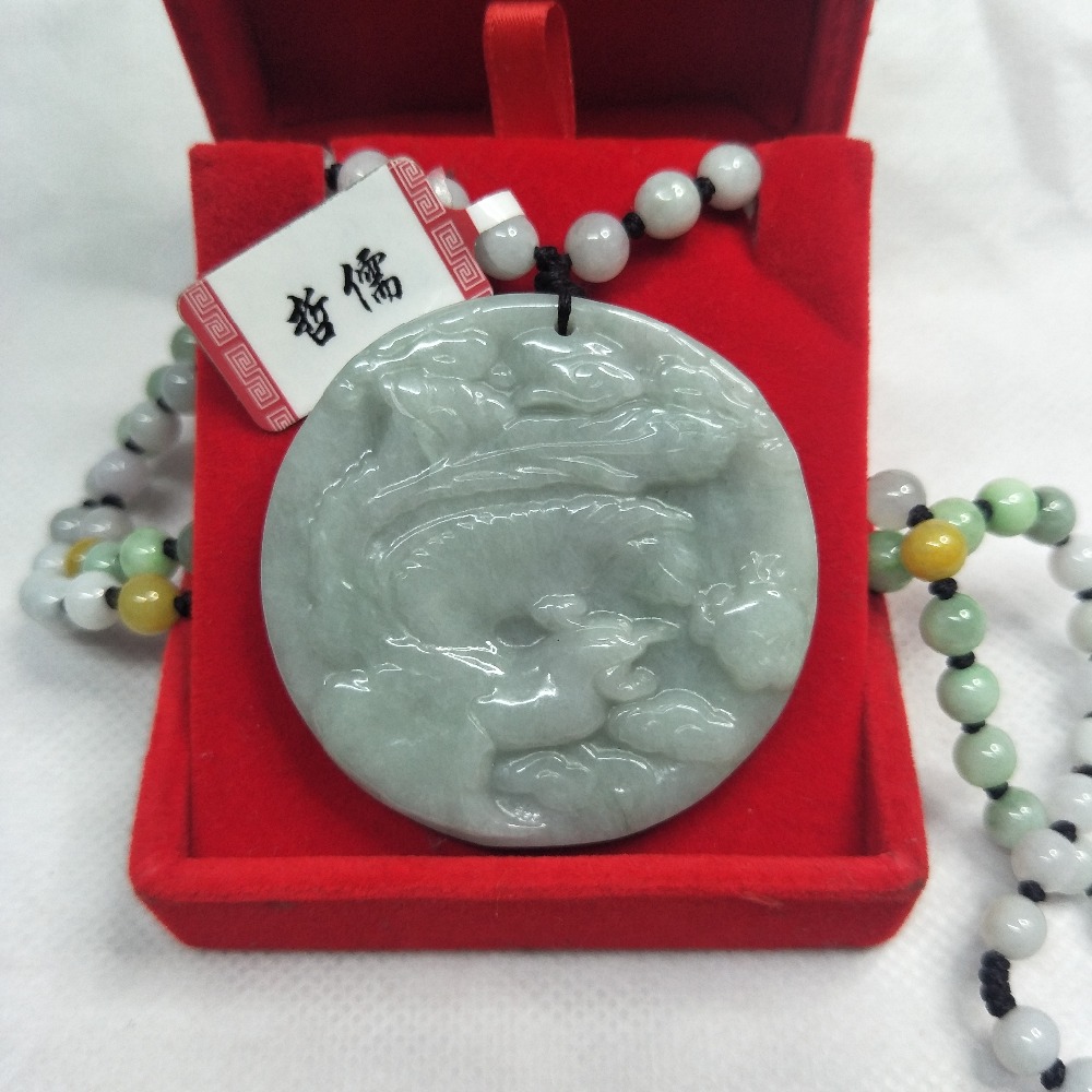 Zheru Jewelry Pure Natural Jadeite Light Green Phoenix Pendant Three-Color Jade Pearl Necklace A Class Certificate