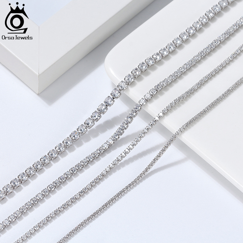 ORSA JEWELS Solid 925 Sterling Silver Women Men Tennis Choker Chain Round Cut Cubic Zirconia Tennis Chain Necklace Jewelry SC45