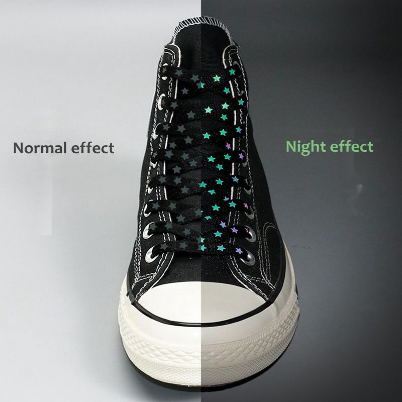 1Pair Reflective Shoelaces Glow Holographic Cool Sneakers Running Shoes Lace Adult Children Sports White Star Shoelace Strings