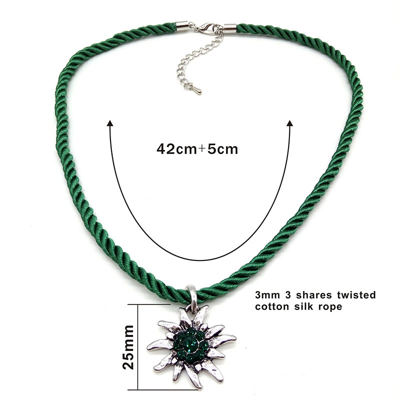 Traditional German Edelweiss Necklace Pendant Woemn Charming Luck Flower Lots Colors Rope Choker for Dirndl Costume Jewelry