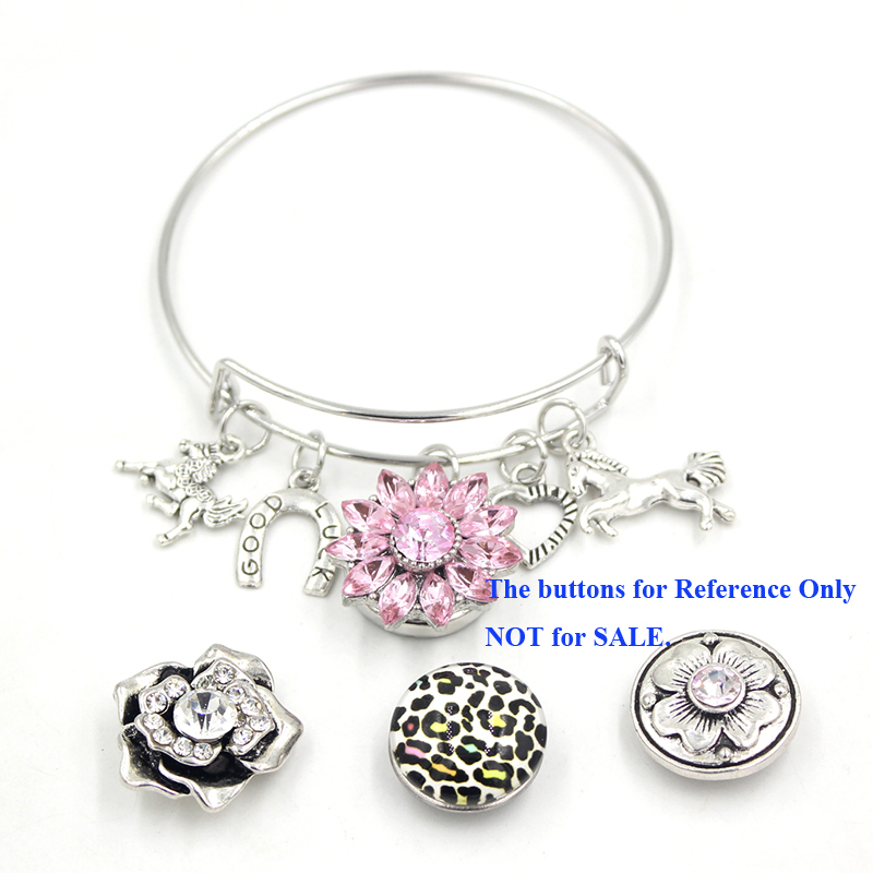 10pcs Western Cowboy Cowgirl Bracelets Wholesale Expandable Wire Bangle Equestrian Horse Horseshoe Bracelet 18mm Snap Jewelry