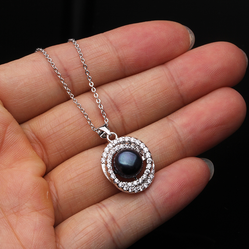 Real White Black Natural Pearl Necklace Earring Set For Women,Wedding 925 Sterling Silver Fine Jewelry Anniversary