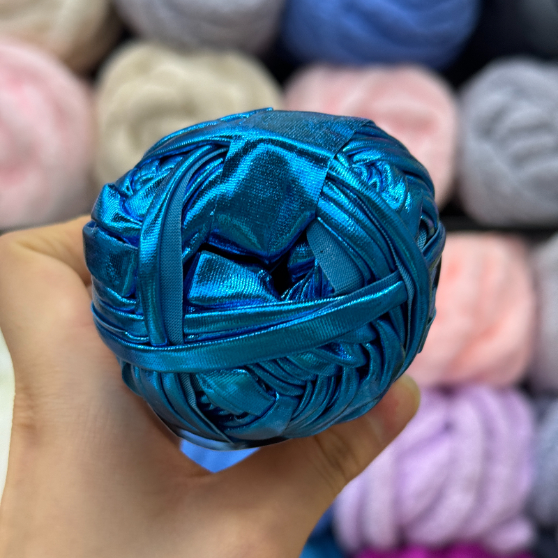 100g Metallic Tshirt Yarn Crochet Needlework Weaving Fancy Thick Cloth Wool, Shinny Gold Silver Purse, Handbag DIY Material