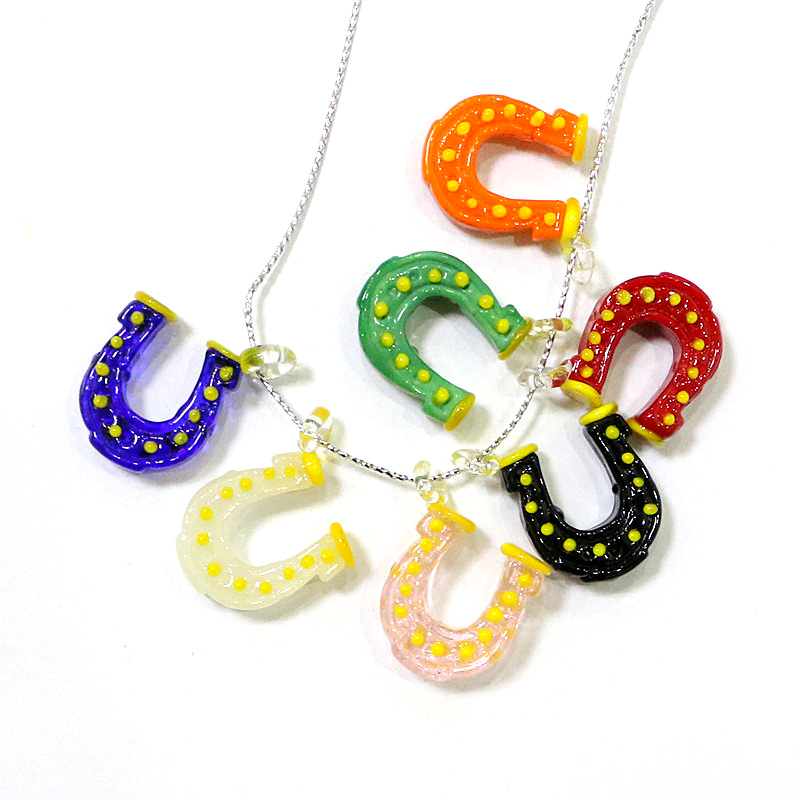 7pcs Charms Lucky Horseshoe Glass Pendant Cute Good Luck Horse Shoe DIY Women's Jewelry for Necklace Bracelet Making Accessories