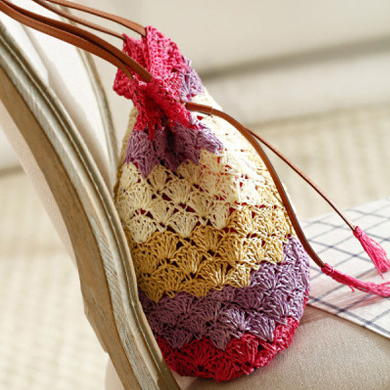 YoReAi 2022 New Bohemian Straw Bags for Women Wavy stripes Beach Handbags Summer Rattan Shoulder Bags Handmade Knitted Travel