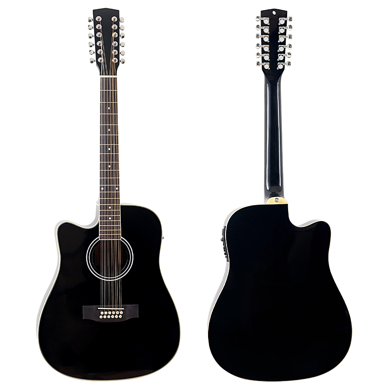 Black Color 12 string Electric Acoustic Guitar High Gloss Sapele Body 12 Strings Folk Guitar With EQ Right Hand and Left Hand