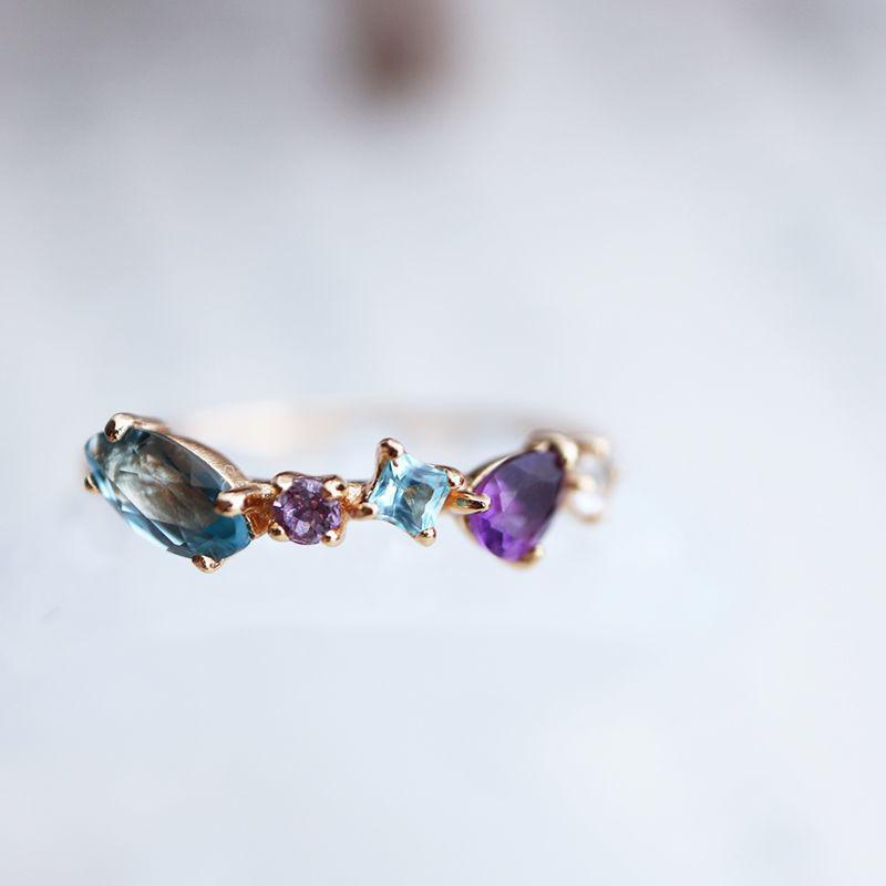 New inlaid amethyst sapphire ladies ring opening adjustable fresh and colorful art light luxury jewelry accessories