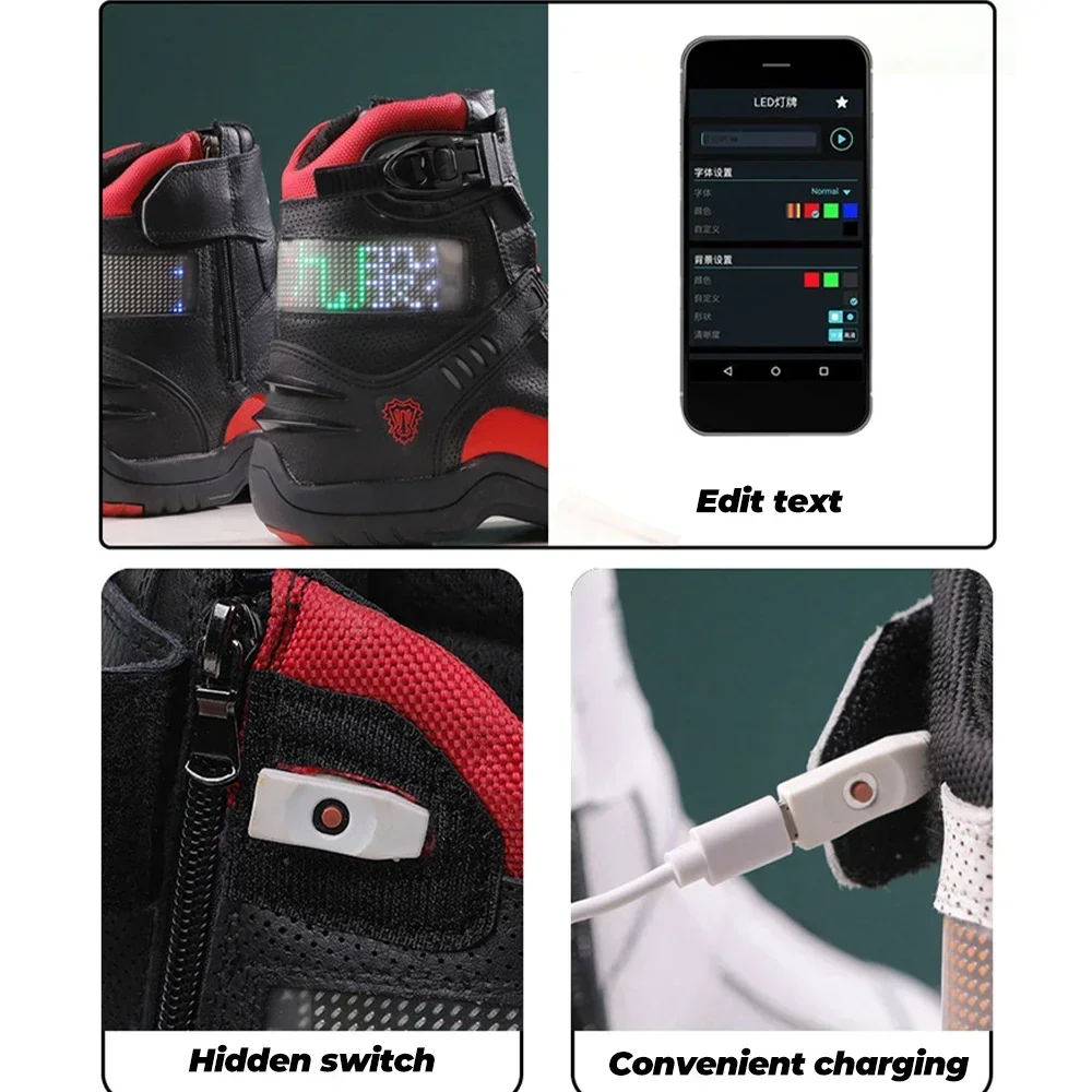 Motorcycle Riding Men Boots LED Lights Motocross Cycling Shoes Off-Road Motorbike Racing Anti-drop Breathable Equipment Soft
