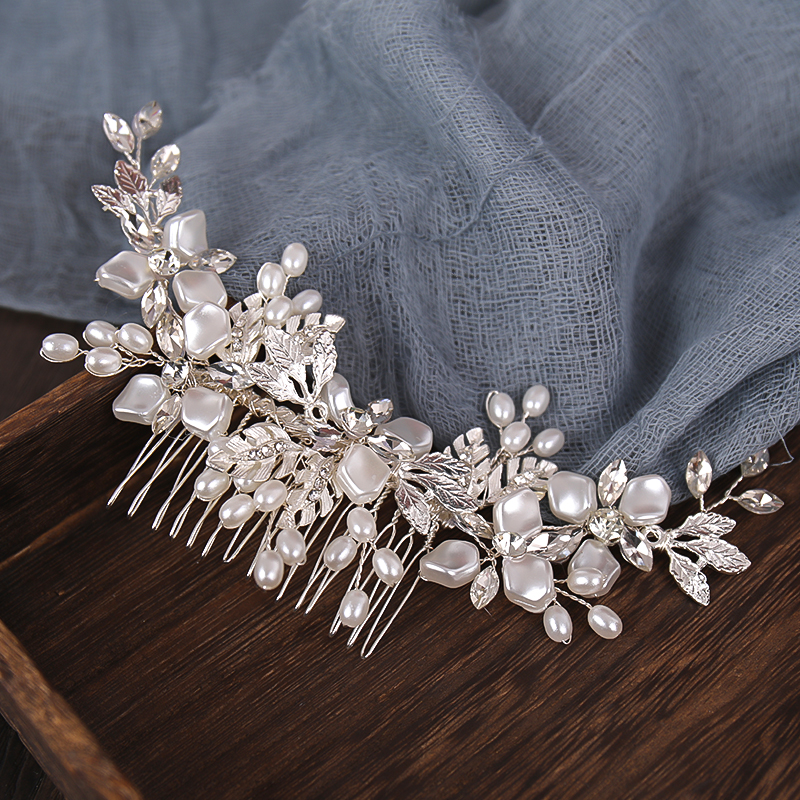 Bride Wedding Flower Wedding Hair Comb Crystal Hair Accessories with Pearl Bridal Side Combs Headpiece for Women Tiara Headwear