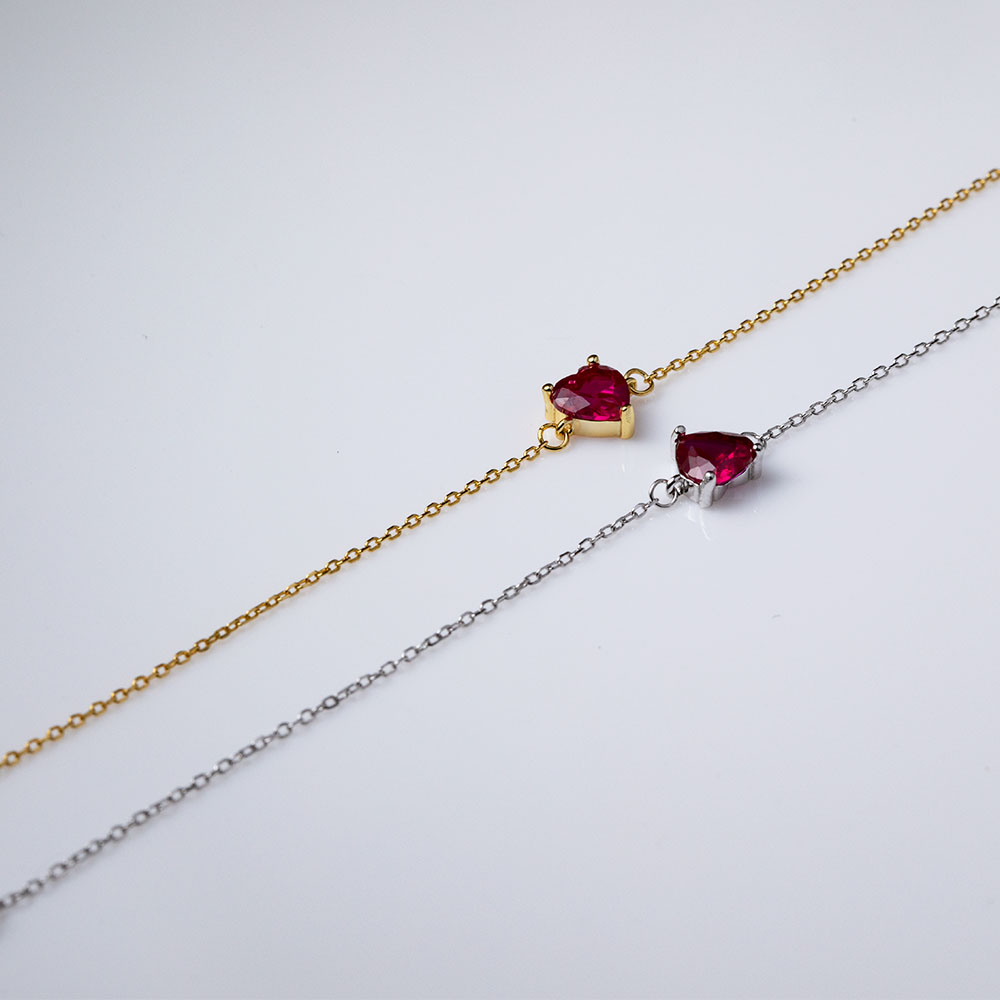 CCFJOYAS 925 Sterling Silver 14K Gold Plated Small Red Heart Bracelet Female Korean Style Simple Japanese Style Ruby Bracelet