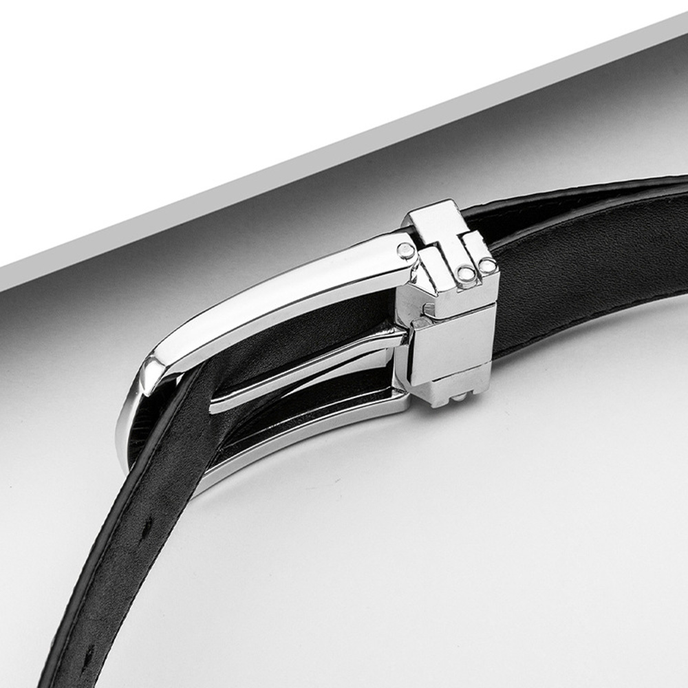 HIDUP Top Quality Simple Design Pin Buckle Metal Belts Men Striped Black Cow Genuine Leather Belt 3.3cm Width Clothes NWJ105