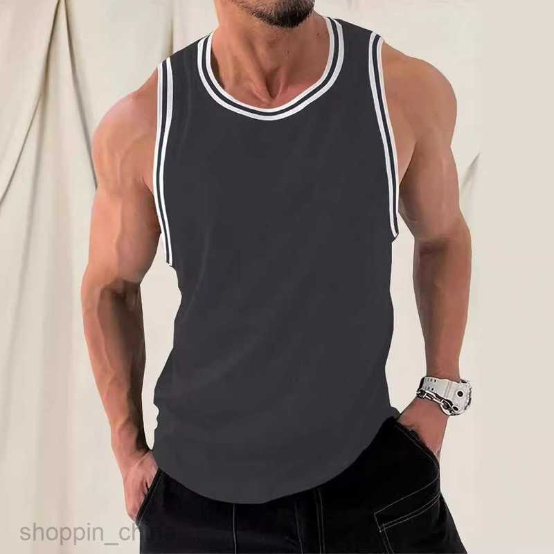 Men's T Shirts Summer Knitted Vertical Stripe Fitness Sports Slim Fit Tank Top Male Racerback Color Block Tank Top tees tops