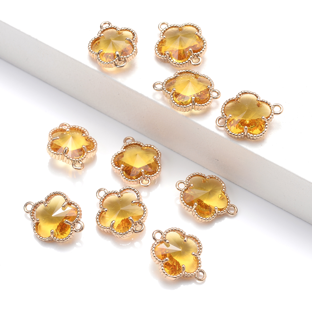 12x15mm 10pcs Crystal Charms Alloy Flower Shape Double hole Enamel Pendant For Jewelry Making Diy Necklace Bracelet Pendant