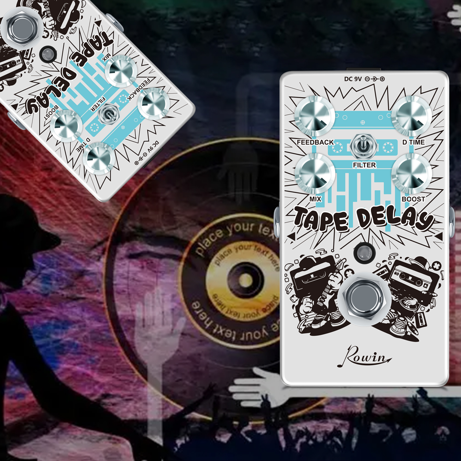 Rowin Tape Delay Guitar Effect Pedal with Reverb Boost Effect Pedal Combined Combined With Bass Effects Wide Range Delay RE-01