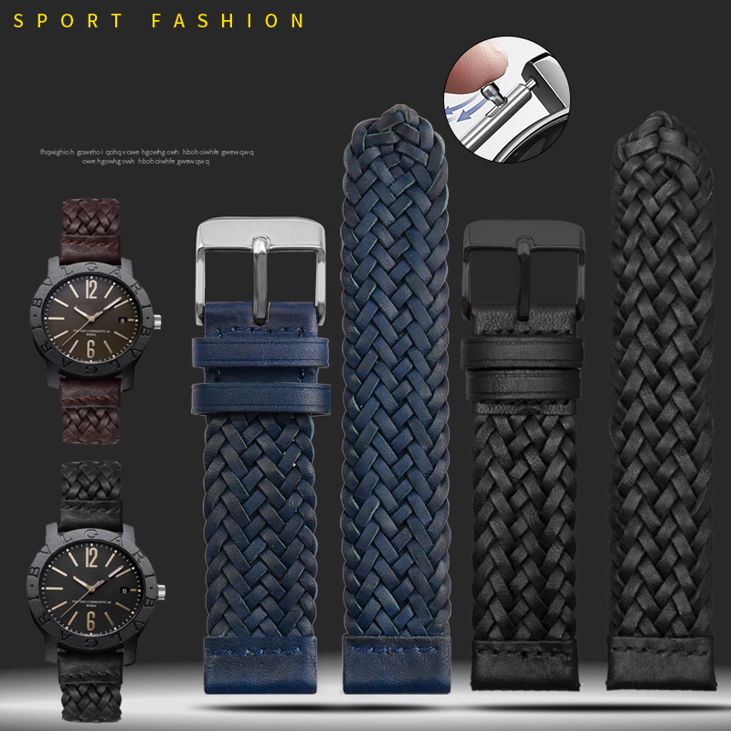 20mm 22mm Quick Release Braided Genuine Leather Strap Men Women Replacement Bracelet Belt Wrist Band for Smart Watch Brown