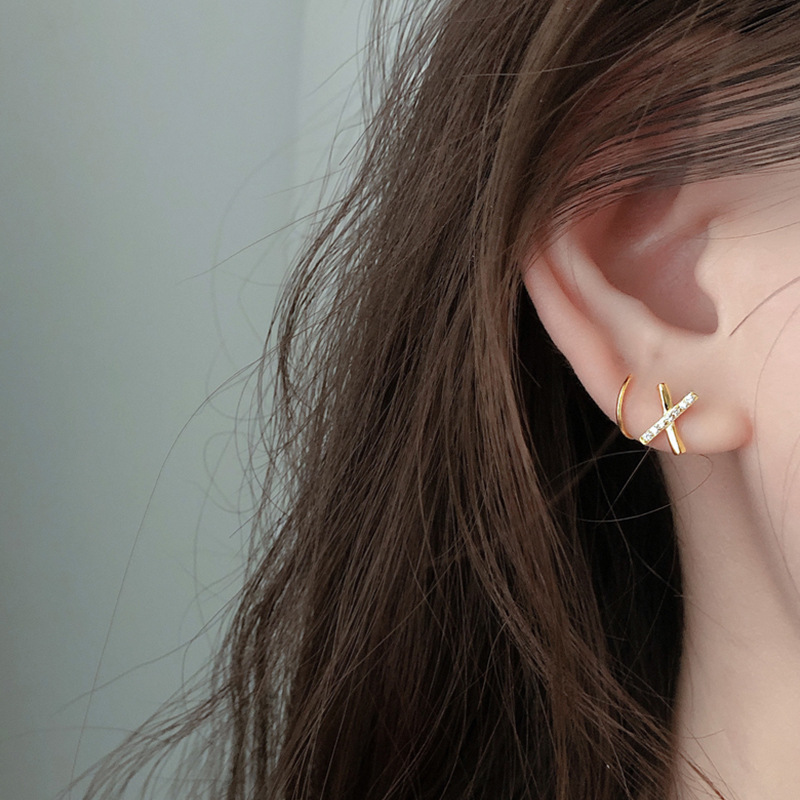 LIVVYSilve Color X-Shape Ear Bones Clip Simple Cross Earrings Bride Elegant Jewelry Woman Party Gift Used To Decorate Ear Region