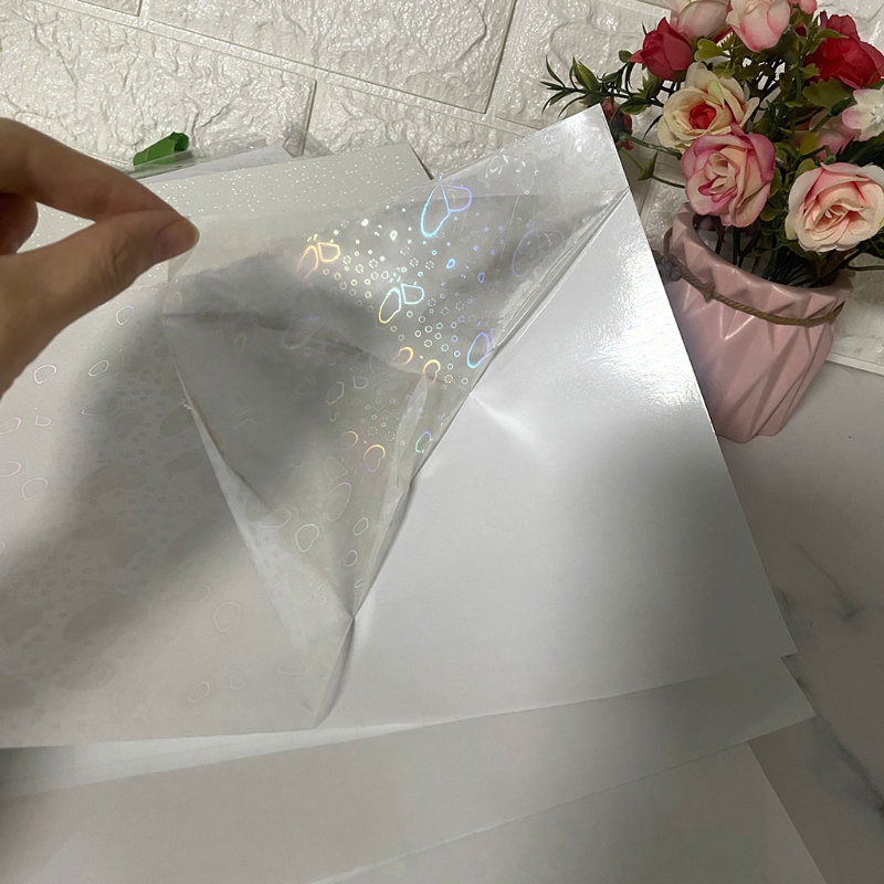 5 Sheets 8.27x11.69Inches Butterfly Glass Heart Shape Holographic Cold Laminated Film Glitter Holographic Overlay Laminating
