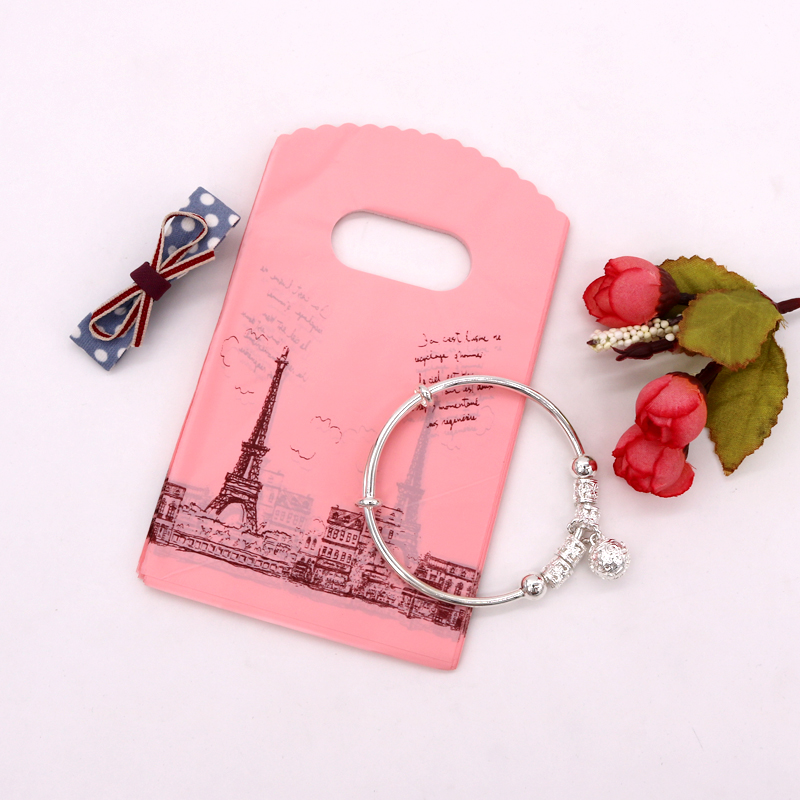 Hot Sale 50Pcs/Lot 9x15cm Mini Colorful Plastic Bags Earrings Charms Jewelry Packaging Bags With Handle Nice Candy Gift Bag