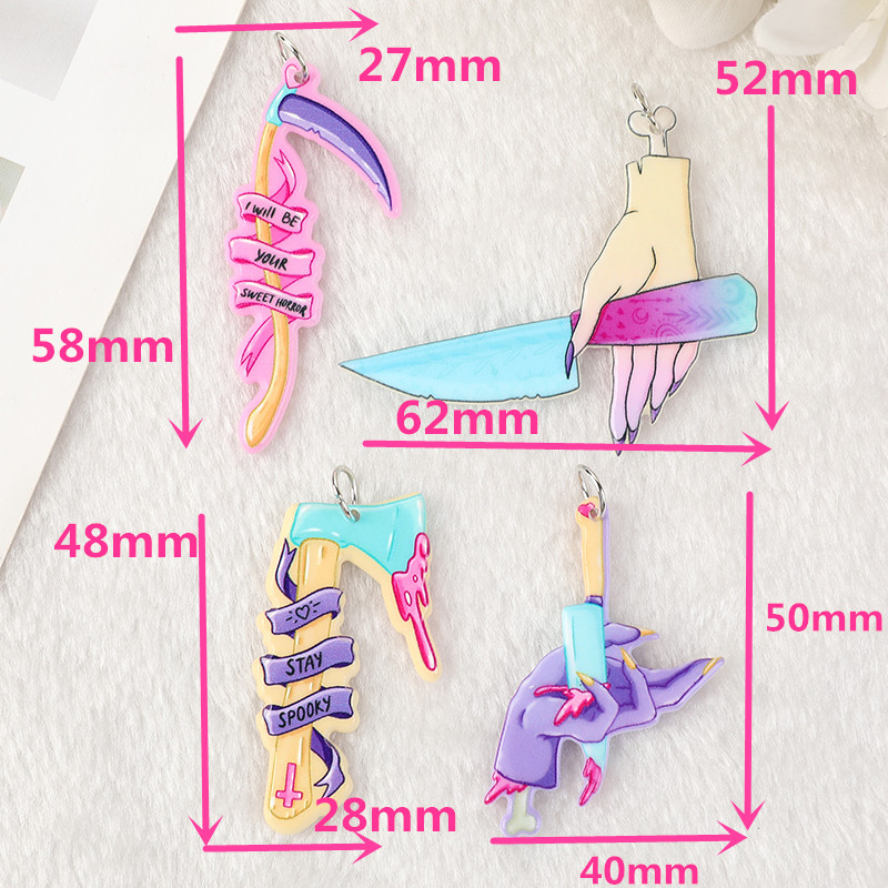8Pcs Halloween Spooky Charms Axe Blood Creepy Knife Acrylic Pastel Goth Jewlery Findings For Earring Necklace Diy Making