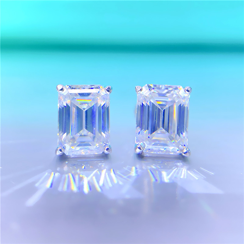 JoyceJelly 0.5-2CT Emerald Cut Rectangle Moissanite Earrings Unisex S925 Sterling Silver Jewelry Classic Ear Studs For Man Women