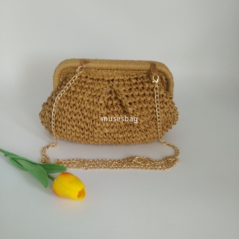 High quality women's designer temperament large capacity hand woven chain bag beach gentle and fashionable candy color cloud handbag forest style