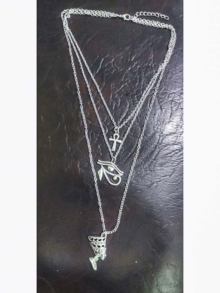 Layered Necklace Women Ankh Cross Horus Eye Nefertiti Anubis Pendant Egypt Jewelry Accessories Holiday Gifts