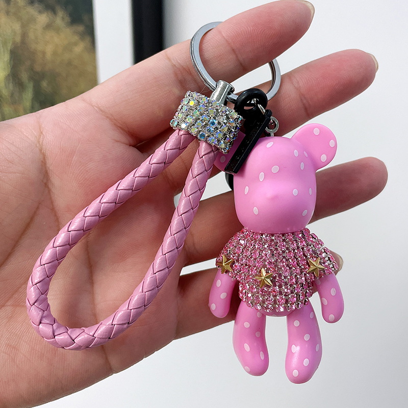 Cute Luxury Rhinestone Purse Keychain Small Bear Car Keychain Women Bag Accessories Couple Key Chain Charm Holder