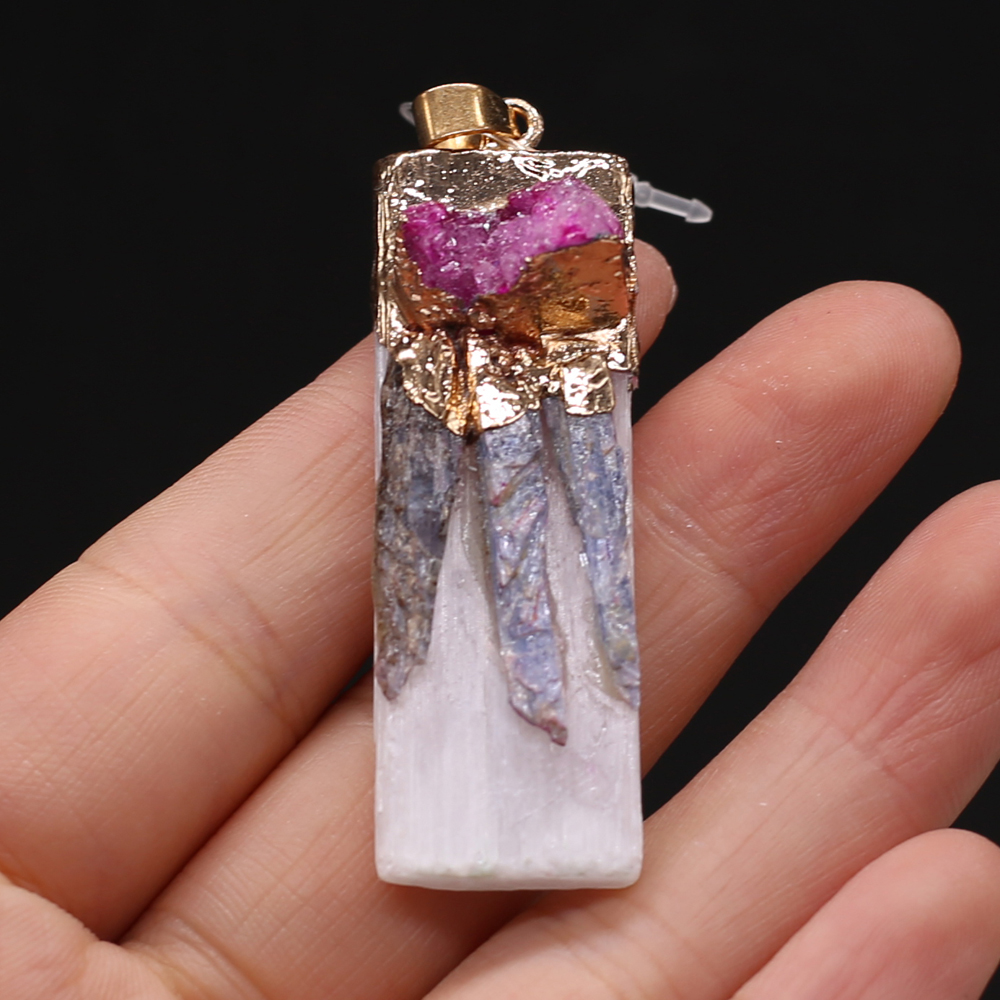Natural Semi-precious Stone Agates Pendant Rectangle Crystal Druzy Charms for Handmade Necklace Jewelry Making DIY Accessories