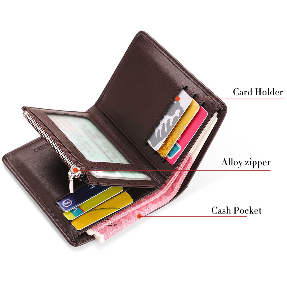 Men Wallet Short Credit Card Holder Genuine Leather Multi Card Case Organizer Purse with Zipper Pocket Portable