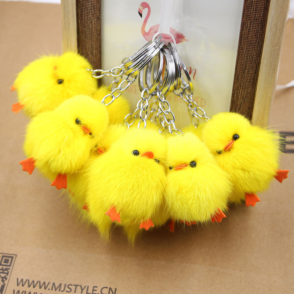 Little Yellow Chicken Real Hair Keychain Little Chicken Plush Bag Jewelry Accessories Girl Duck Mobile Phone Ornaments