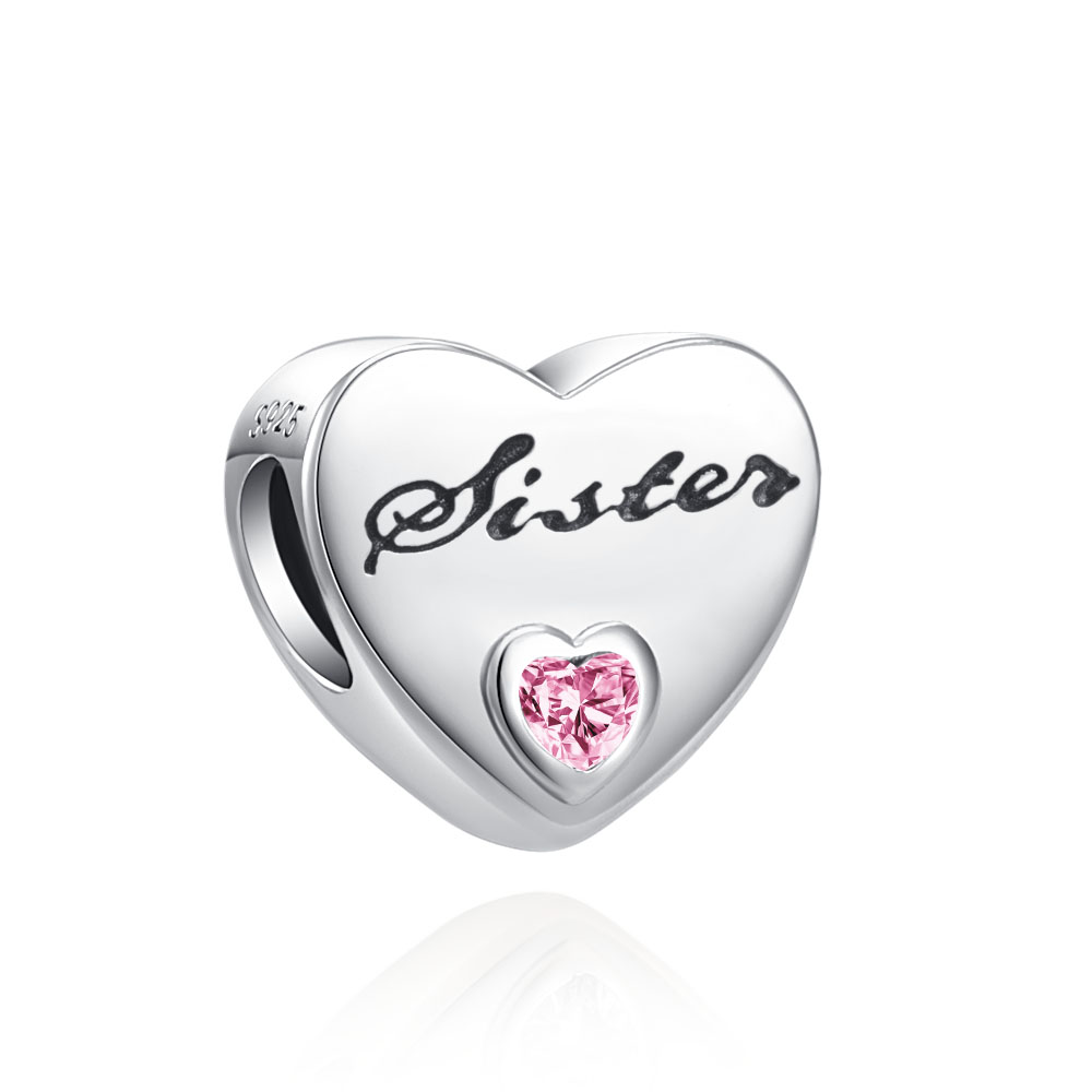 Heart Shape 925 Sterling Silver Daughter Sister Dad Nan Wife Mom Beads Fit Original Charms Pendant Bracelet Bead DIY Jewelry