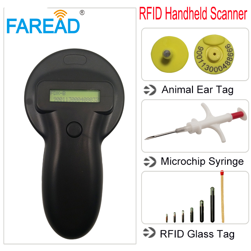 LF 125/134.2KHz FDX-A/FDX-B/HDX optional Animal glass chip ear tag microchip reader for pet,dog,cat,cow,fish,turtle ID scanner