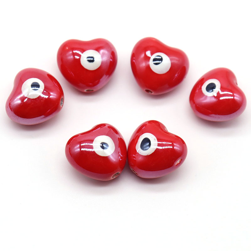 Heart Evil Eye Ceramic Beads For Jewelry Making Necklace Bracelet 17x15mm Love Shape Porcelain Spacer Bead Accessories