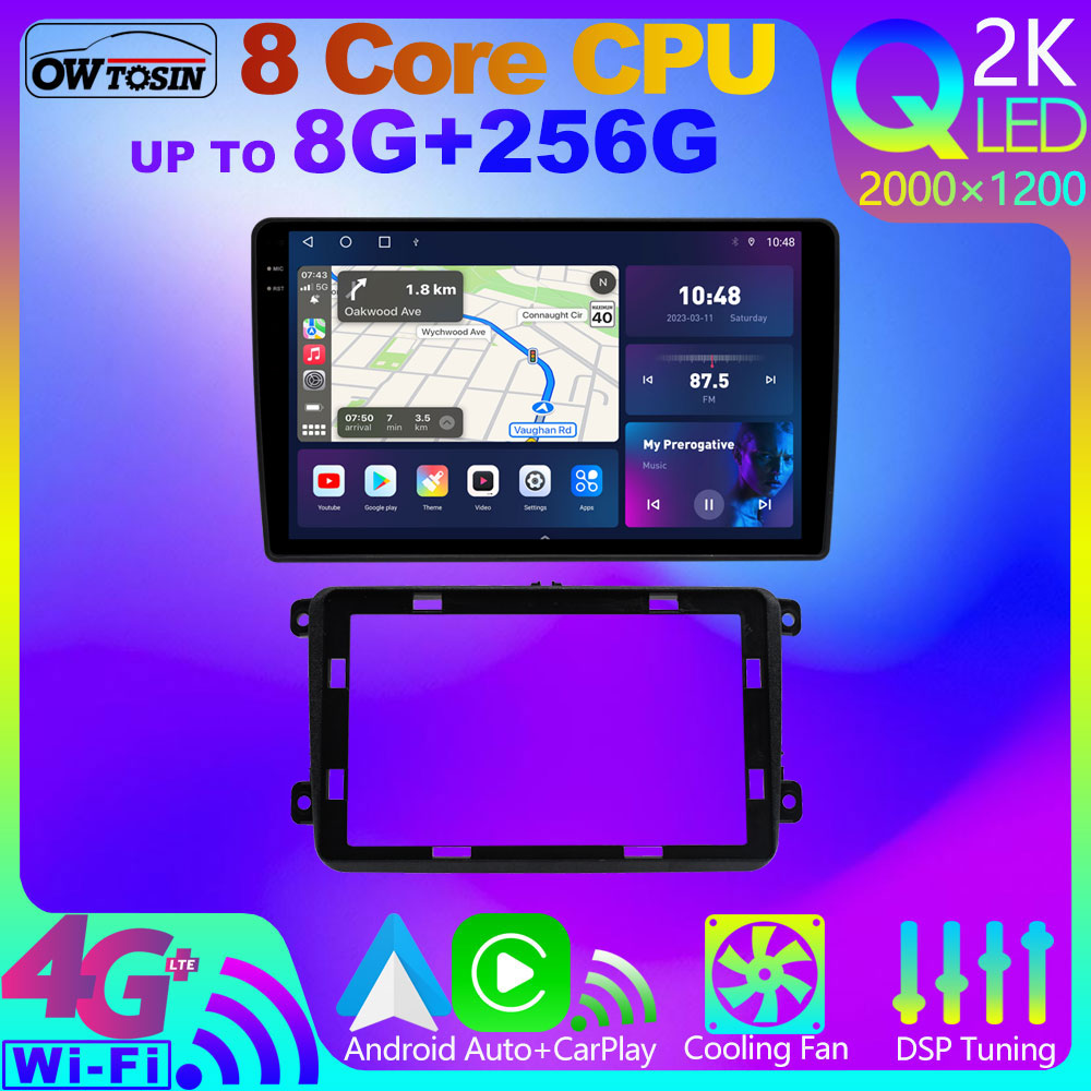 Owtosin Android 12 8Core 8G+256G QLED 2K Car Radio For Skoda Fabia Combi Superb Yeti Octavia Roomster 2006-2015 WiFi GPS CarPlay